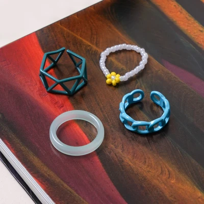 Gambar Ataru Cincin Wanita Geometrical Set 4 pcs - Biru/Hijau