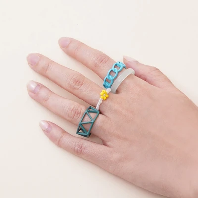 Gambar Ataru Cincin Wanita Geometrical Set 4 pcs - Biru/Hijau