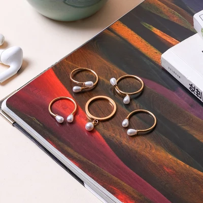 Gambar Ataru Cincin Wanita Pearl Set 5 pcs - Gold