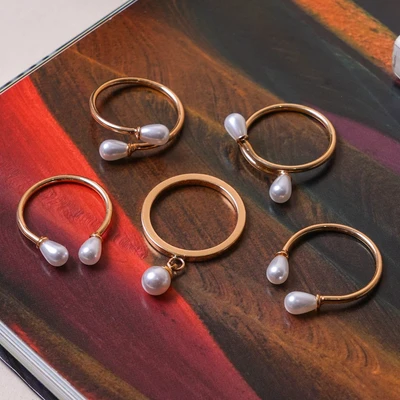 Gambar Ataru Cincin Wanita Pearl Set 5 pcs - Gold