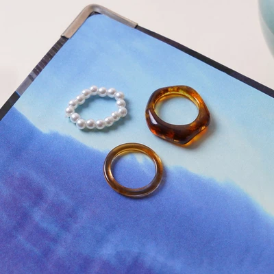 Gambar Ataru Cincin Wanita Pearl Set 3 pcs - Cokelat