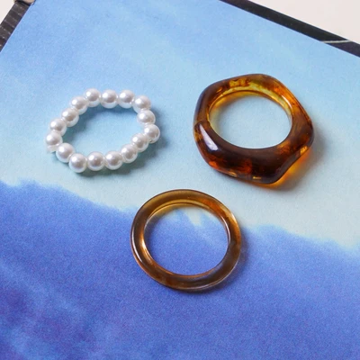 Gambar Ataru Cincin Wanita Pearl Set 3 pcs - Cokelat