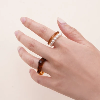 Gambar Ataru Cincin Wanita Pearl Set 3 pcs - Cokelat