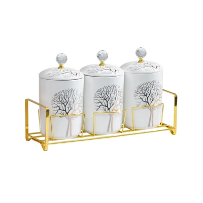 Gambar Appetite Natree Stoples Keramik Dengan Rak Set 3 pcs - Putih