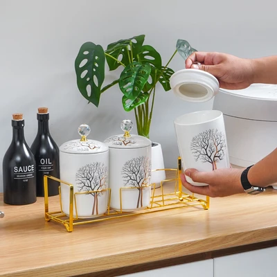 Gambar Appetite Natree Stoples Keramik Dengan Rak Set 3 pcs - Putih