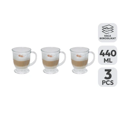 Gambar Appetite Roisin Gelas Kopi Kaca Borosilikat 440 ml Set 3 Pcs