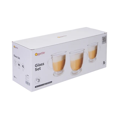 Gambar Appetite Roisin Gelas Kopi Kaca Borosilikat 440 ml Set 3 Pcs