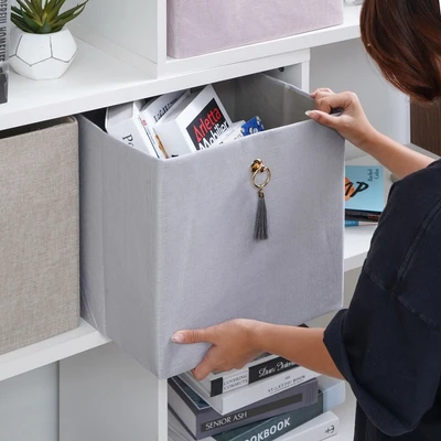 Gambar Informa Kotak Penyimpanan Lipat Linen 32x25x32 cm - Abu-Abu