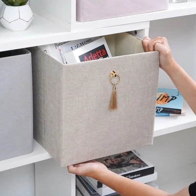 Gambar Informa Kotak Penyimpanan Lipat Linen 32x25x32 cm - Krem