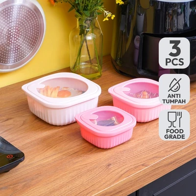 Gambar Appetite Millie Wadah Makanan Square Set 3 pcs - Pink