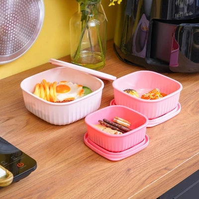 Gambar Appetite Millie Wadah Makanan Square Set 3 pcs - Pink