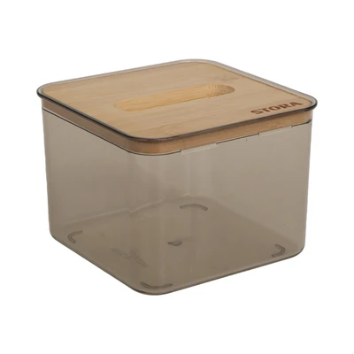 Gambar Stora 11.5x11.5x9 cm Kotak Tisu Dengan Tutup Bambu - Abu-Abu Smoke