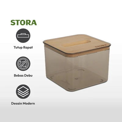 Gambar Stora 11.5x11.5x9 cm Kotak Tisu Dengan Tutup Bambu - Abu-Abu Smoke