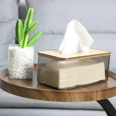 Gambar Stora 21.5x13x10 cm Kotak Tisu Dengan Tutup Bambu - Abu-Abu Smoke