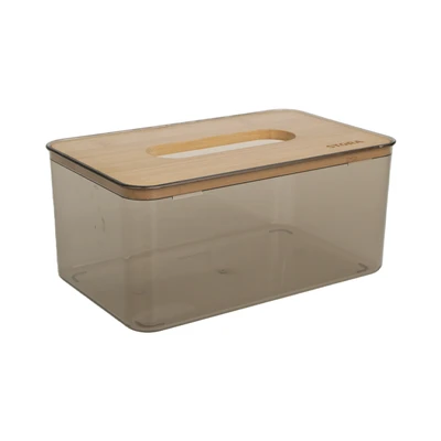 Gambar Stora 21.5x13x10 cm Kotak Tisu Dengan Tutup Bambu - Abu-Abu Smoke