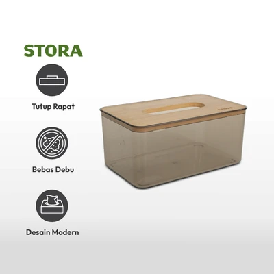 Gambar Stora 21.5x13x10 cm Kotak Tisu Dengan Tutup Bambu - Abu-Abu Smoke