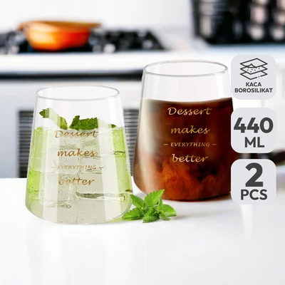 Gambar Delicia Goldie Gelas Borosilikat 440 ml Set 2 pcs