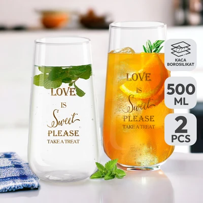 Gambar Delicia Goldie Gelas Borosilikat Hi 500 ml Stemless Set 2 pcs Transparan