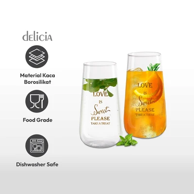 Gambar Delicia Goldie Gelas Borosilikat Hi 500 ml Stemless Set 2 pcs Transparan