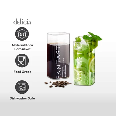 Gambar Delicia Lokie Gelas Borosilikat Square 360 ml Set 2 pcs Transparan