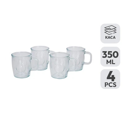 Gambar Delicia Gravar Mug Kaca 350 ml Set 4 pcs Transparan