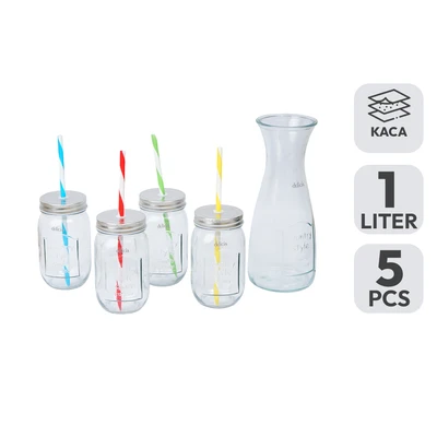 Gambar Delicia Mason Teko & Gelas Carafe Kaca 1 Liter Set 5 pcs Transparan