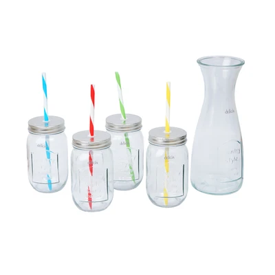 Gambar Delicia Mason Teko & Gelas Carafe Kaca 1 Liter Set 5 pcs Transparan