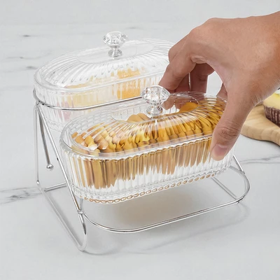 Gambar Delicia Mangkuk Saji 2 Tingkat Dengan Tutup Set 2 pcs Transparan