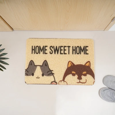 Gambar Forhom Keset Kamar Mandi & Dapur PVC Printed Dog N Cat 40x60 cm - Krem