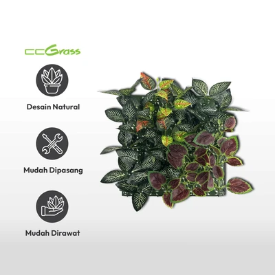 Gambar CC Grass Rumput Artifisial Dinding Rose & Codiaeum 33x33 cm - Mix