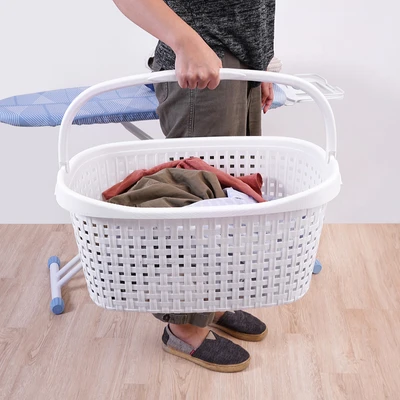 Gambar Stora 60x38.5x27 Cm Keranjang Laundry Woven Dengan Handle - Putih