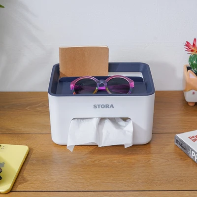 Gambar Stora 21x16x12 cm Kotak Tisu Plastik Dengan Kompartemen - Biru