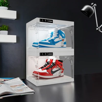 Gambar Stora Kotak Sepatu 2 Tingkat Dengan Automatic Opened & Lampu LED Transparan
