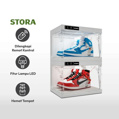Gambar Stora Kotak Sepatu 2 Tingkat Dengan Automatic Opened & Lampu LED Transparan