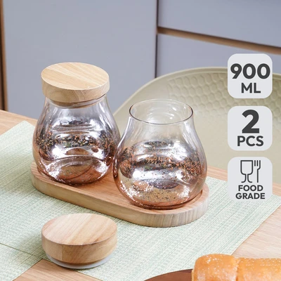 Gambar Informa Kalee Stoples Kaca Borosilikat Dengan Nampan 900 ml Set 2 pcs Transparan