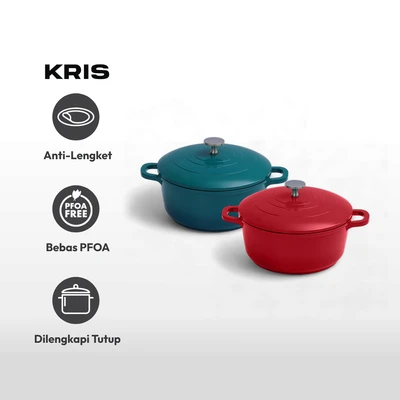 Gambar Kris 20 Cm Carol Panci Casserole Dengan Tutup Aluminium - Merah