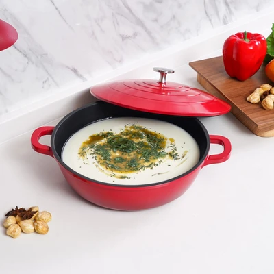 Gambar Culinart Carol Panci Hot Pot Dengan Tutup Aluminium Non-Stick Coating 24 cm - Merah