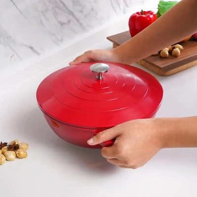Gambar Culinart Carol Panci Hot Pot Dengan Tutup Aluminium Non-Stick Coating 24 cm - Merah
