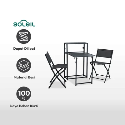 Gambar Soleil Kursi & Meja Teras Lipat Set 3 pcs - Hitam
