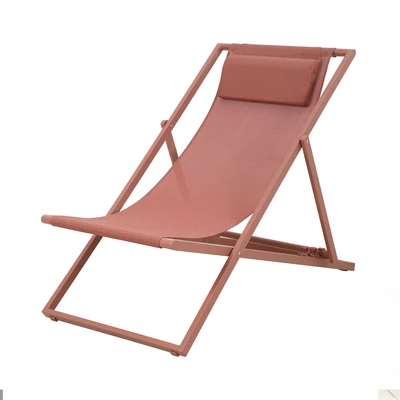 Gambar Soleil Kursi Pantai 4 Posisi Fabric Dengan Bantal - Oranye Coral