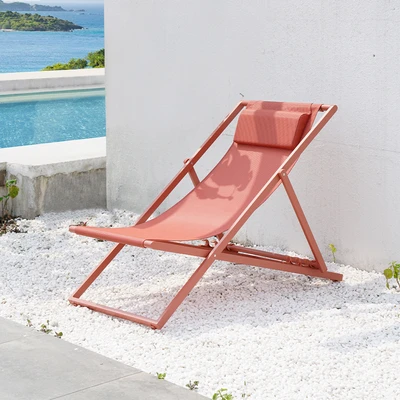 Gambar Soleil Kursi Pantai 4 Posisi Fabric Dengan Bantal - Oranye Coral
