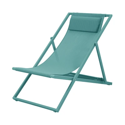 Gambar Soleil Kursi Pantai 4 Posisi Fabric Dengan Bantal - Biru Cyan
