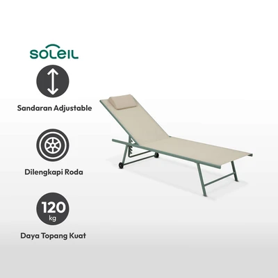 Gambar Soleil Kursi Pantai Fabric 5 Posisi Dengan Bantal & Roda - Putih Ivory