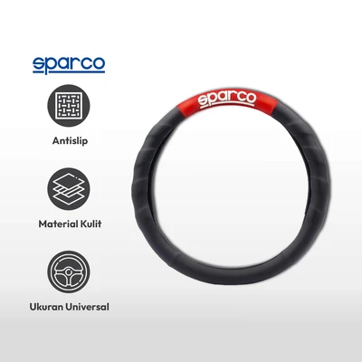 Gambar Sparco Sarung Stir Mobil Pu - Hitam/Merah