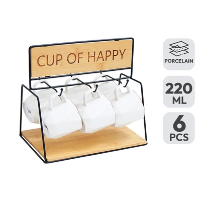 Gambar Appetite Minori Mug Porcelain Dengan Rak 220 ml Set 6 pcs - Putih