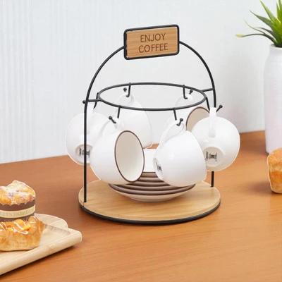 Gambar Appetite Minna Cangkir & Saucer Porcelain Dengan Rak 220 ml Set 6 pcs - Putih