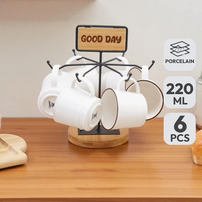 Gambar Appetite Maimi Mug Porcelain Dengan Rak 220 ml Set 6 pcs - Putih