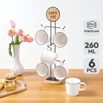 Gambar Appetite Maru Mug Porcelain Dengan Rak 260 ml Set 6 pcs - Putih