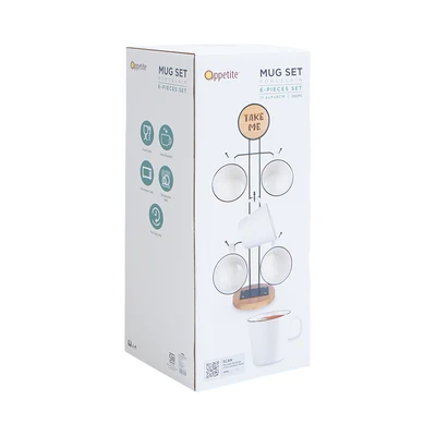 Gambar Appetite Maru Mug Porcelain Dengan Rak 260 ml Set 6 pcs - Putih