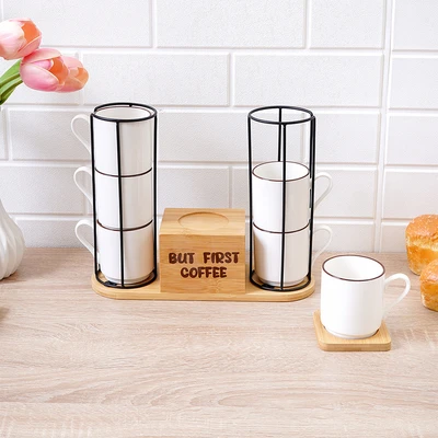 Gambar Appetite Miya Cangkir Porcelain & Saucer Dengan Rak 200 ml Set 6 pcs - Putih